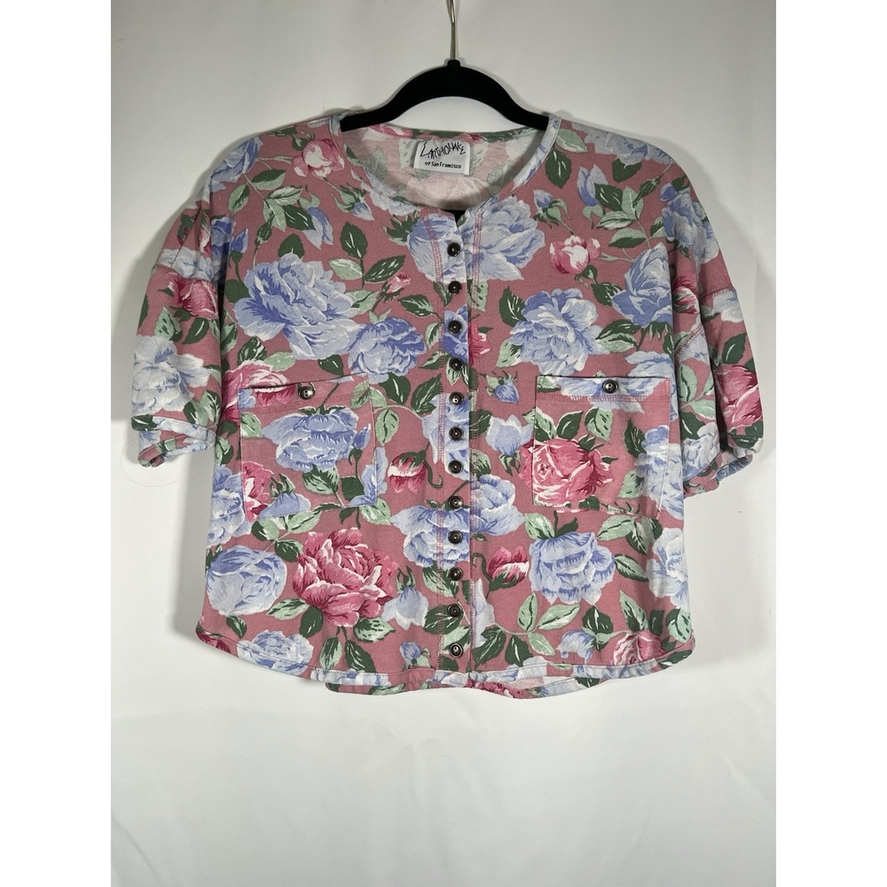 VNT Earthquake Women's Floral Top Button Up Short Sleeve Size M Feminine Retro